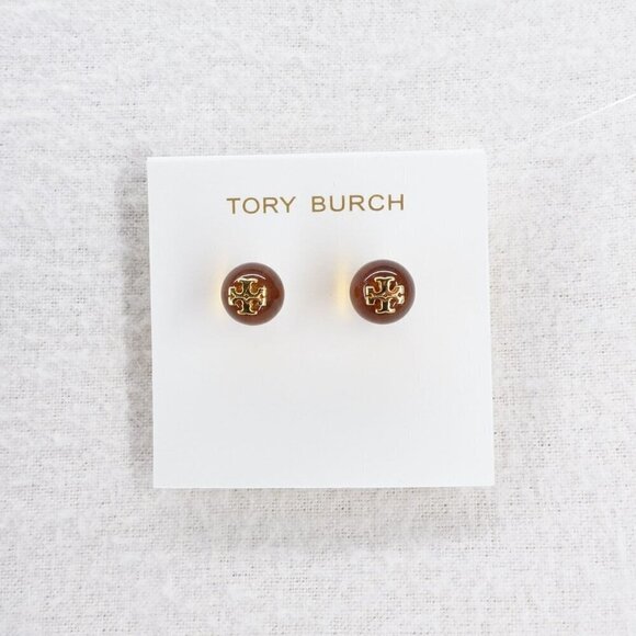 Tory Burch Kira Pearl Stud Earrings Brown OS - Picture 1 of 14